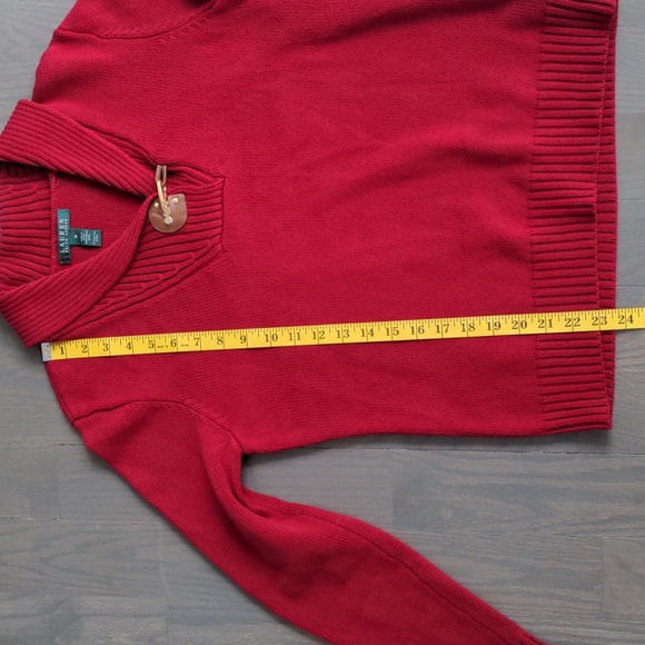 LAUREN RALPH LAUREN | 100% Cotton Sweater V-Neck Long Sleeves, Red, Womens M - Picture 10 of 11